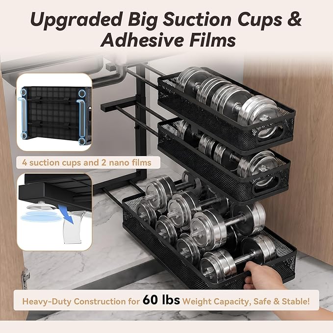 3-Tier Under Sink Organizer 2-Pack Organization for Bathroom Kitchen,Black | Thickened Metal Pull Out Cabinet Shelf Height Adjustable Slide Out Drawer Storage Rack for Pantry Laundry Home Office - Image 4