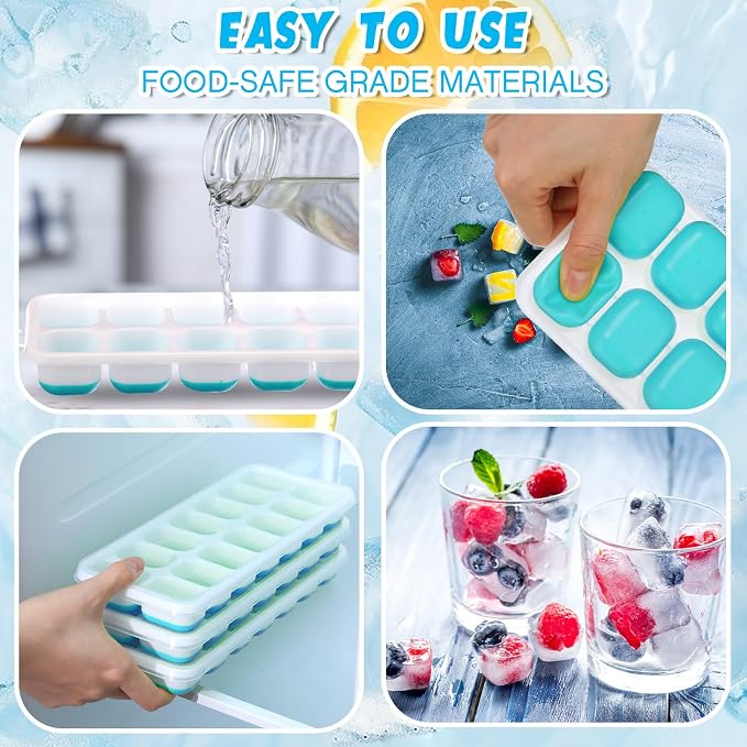 Rtteri 36 Pack Ice Cube Trays Silicone Ice Tray for Freezer Flexible 14 Cube Molds Easy Release Stackable Trays with Lid for Drinks Cocktail Coffee Baby Food (Blue) - Image 6