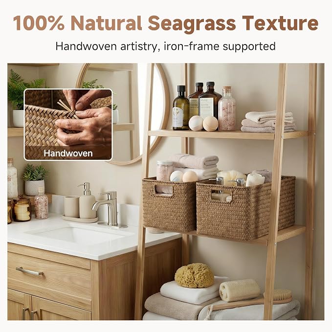 StorageWorks Large Wicker Baskets for Storage, Woven Baskets for Shelves | Seagrass, Pantry, Laundry, Bathroom, Kitchen Closet, Table, Decorative, Book, Towel, Magazine, Toy, Food, Rattan, Medium, Big - Image 5