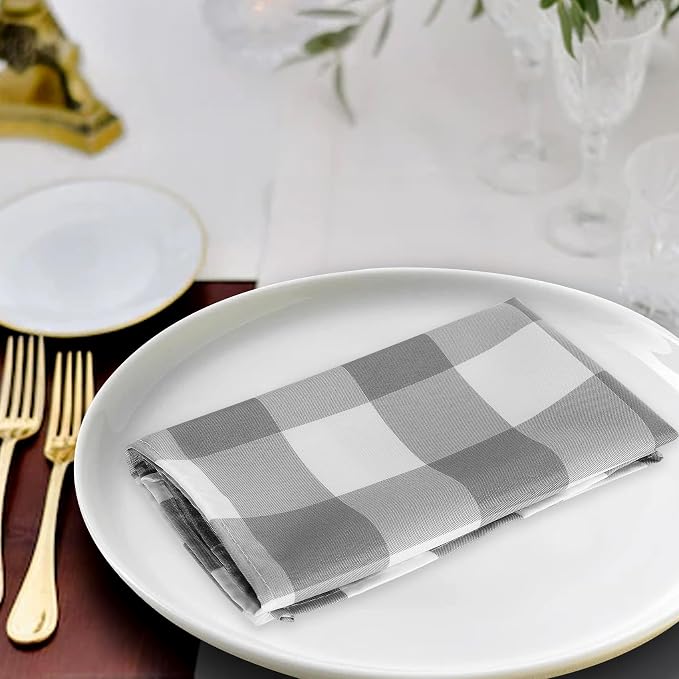 Buffalo Plaid Table Napkins Set of 50 Checkered Cloth Napkins 17x17 inch Washable Dinner Gingham Pattern Napkins Soft Napkins for Wedding Party Dining Banquet(Gray and White) - Image 5