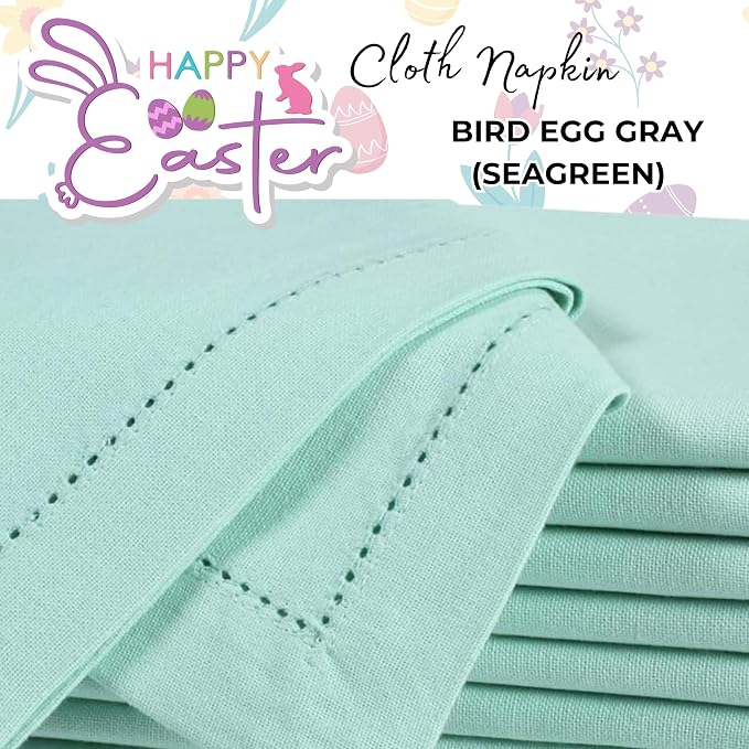 Bedding Craft Cotton Cloth Dinner Napkins Set of 12 – 18x18 Bird Egg Gray Hemstitched – Machine Washable Fabric Napkins for Weddings, Thanksgiving, Christmas & Daily Dining - Image 3