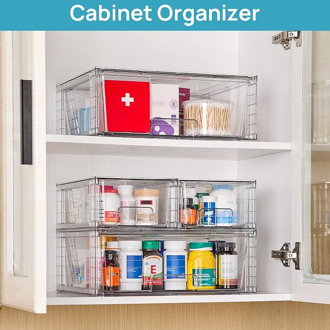 Vtopmart Clear Stackable Storage Drawers Set of 6, Easily Assemble Acrylic Bathroom Undersink Organizers,Plastic Storage Bins for Closet,Cabinet,Pantry,Medicine Organization - Image 6