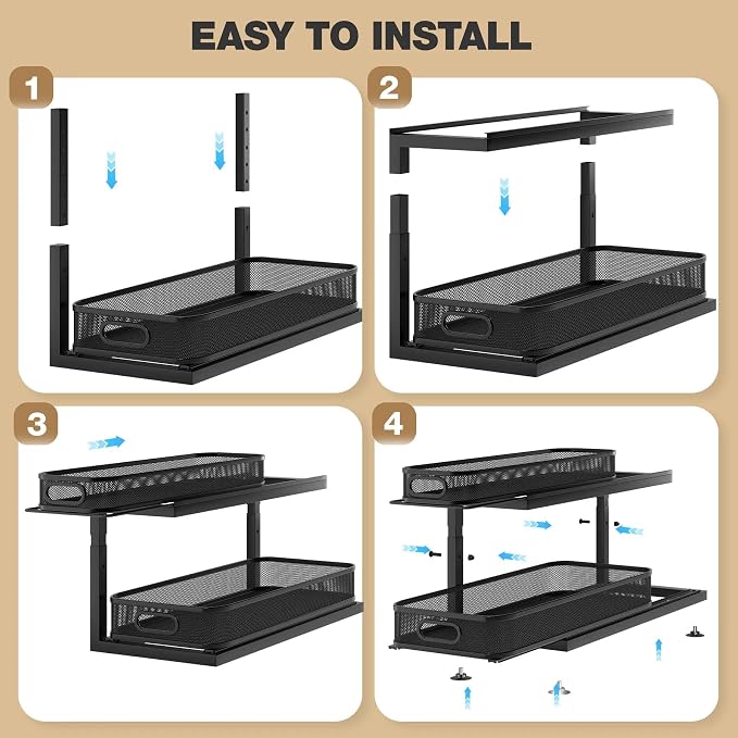 2-Pack 21.3 IN Depth Under Sink Organizer With Next-Gen Ball-Bearing Slides,Sophisticated Mesh 2-Tier Pull Out Shelf for Kitchen & Bathroom,Fits Small Items-Black - Image 6