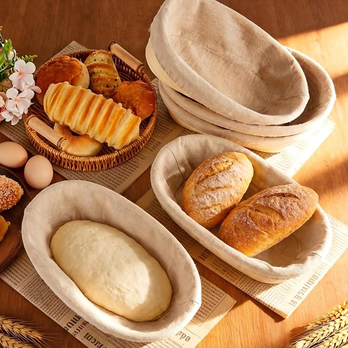 8 Pack Banneton Bread Proofing Basket 10 Inch Oval Rattan Banneton Baskets with Linen Liner Cloth Sourdough Basket Dough Proofing Basket for Professional & Home Sourdough Bread Baking - Image 6