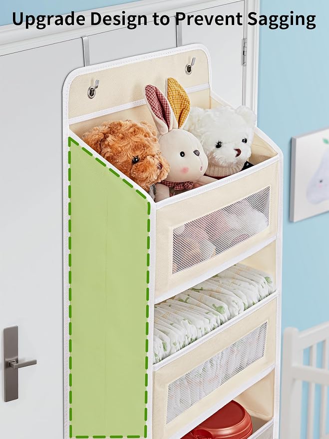 JARLINK Over the Door Organizer for Pantry, Bathroom, 5 Shelf Beige, 2 Pack | Anti-Tilt Design, 44 lb Load Capacity, Hanging Door Organizer with 5 Large Capacity Pockets, Behind Door Storage for Nursery - Image 3