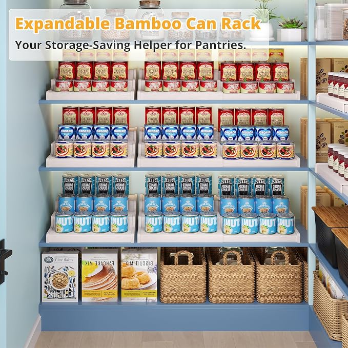 3-Tier Expandable Bamboo Can Organizer for Pantry, Holds 24 Cans, White | Adjustable Can Storage Rack for Kitchen Cabinets, Soda & Canned Goods Holder for Pantry Organization, White (Patent Pending) - Image 5