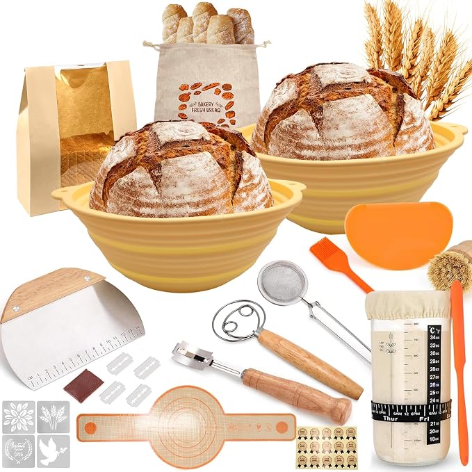 Sourdough Bread Baking Supplies, 33 PCS Sourdough Starter Kit, Sour Dough Kit Tools, Bread Making Tools Kits Includes Bread Lame, Dough Scraper, Glass Jar, Sourdough Kit Gift for Bakers,Women Wife Mom by SUPRBIRD