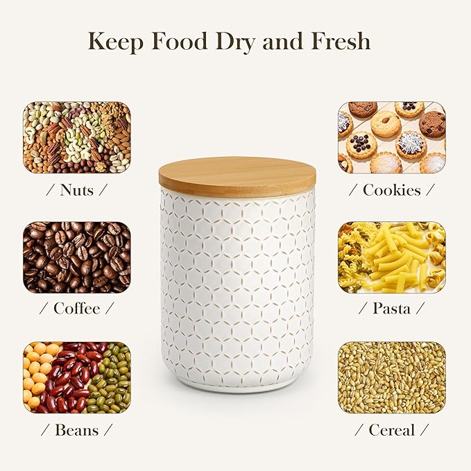MALACASA LYDIA Ceramic Canisters Set with Airtight Lids, 80/40/20 oz Coffee Canisters Sets for the Kitchen, Large Jars for Flour, Sugar, Pasta, Coffee, Cookies, Tea - Set of 3, Hexagon - Image 5