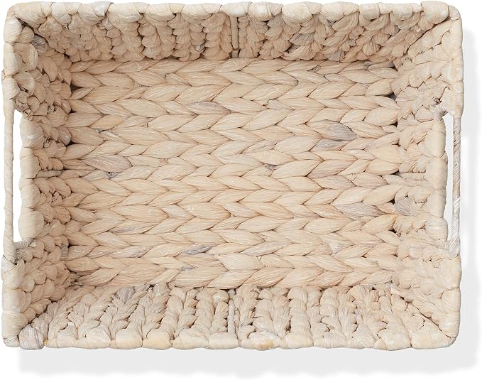 Casafield Set of 4 Water Hyacinth Storage Baskets with Handles - Whitewash White, Woven Storage Bins for Shelves, Blankets, Laundry Organization - Image 6