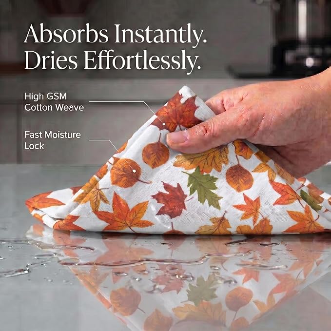 Urban Villa Kitchen Towels Cotton Dish Towels 20”x30”(Set of 6)Harvest Leaf - Image 2
