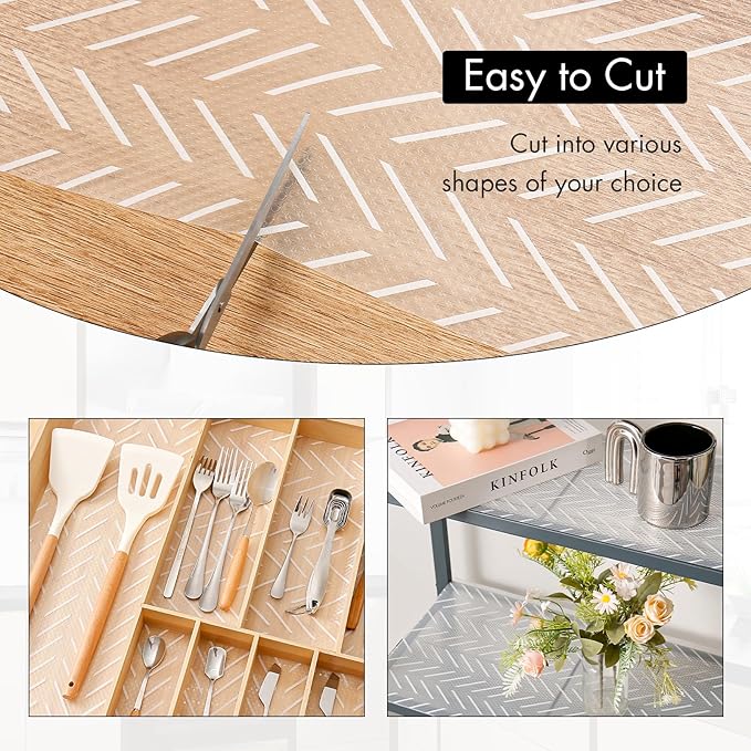 Cooyes Shelf and Drawer Liner for Kitchen Cabinets – Non-Adhesive, Waterproof, Non-Slip Cabinet Liners for Scratch Protection, Desk, Refrigerator, Shelves, Drawers with Modern Pattern - Image 4