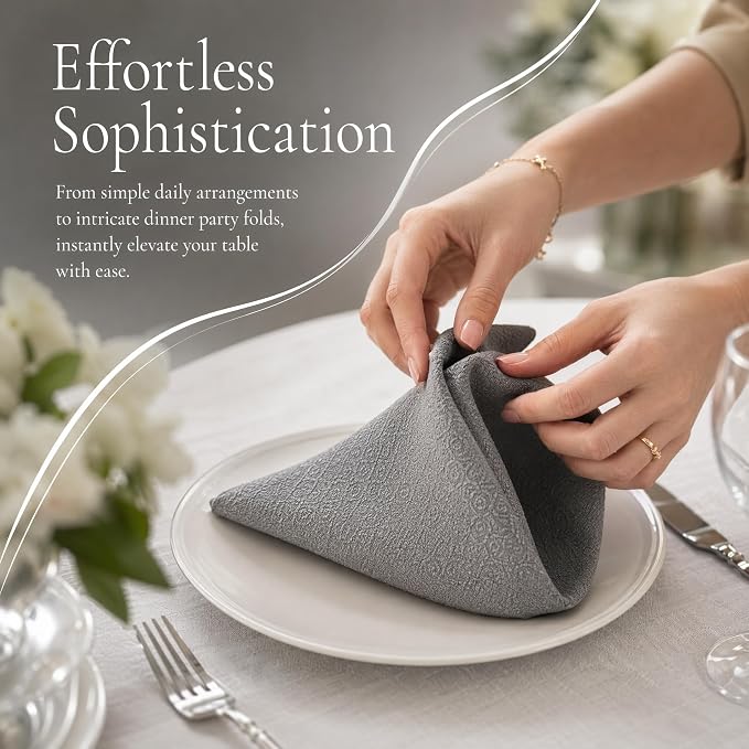 17x17 Solid Grey Linen Cloth Napkins Set of 6 Washable Reusable | Need minimalist decor? These 17x17 reusable grey cloth napkins bring modern elegance to everyday family dinners. - Image 4
