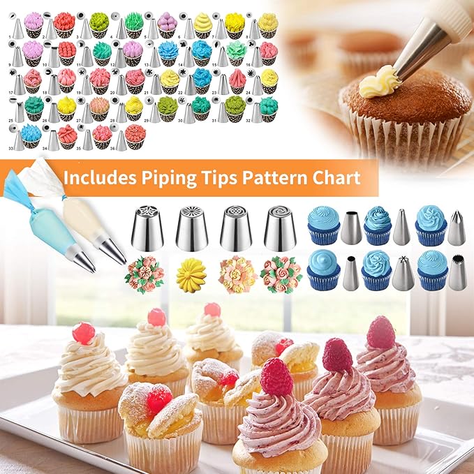Cake Decorating Tools Supplies Kit: 236pcs Baking Accessories with Storage Case - Piping Bags and Icing Tips Set - Cupcake Cookie Frosting Fondant Bakery Set for Adults Beginners or Professional, Blue - Image 5