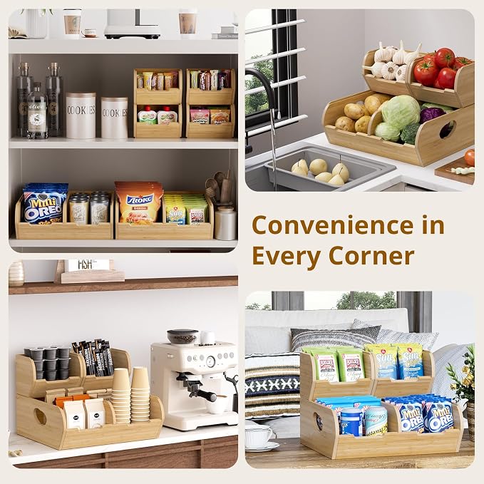 Potato and Onion Storage Bin – 3 Pack Bamboo Pantry Organizer Baskets for Kitchen Counter, Stackable & Ventilated Produce Basket for Fruit, Vegetable, Garlic & Snacks - Image 6