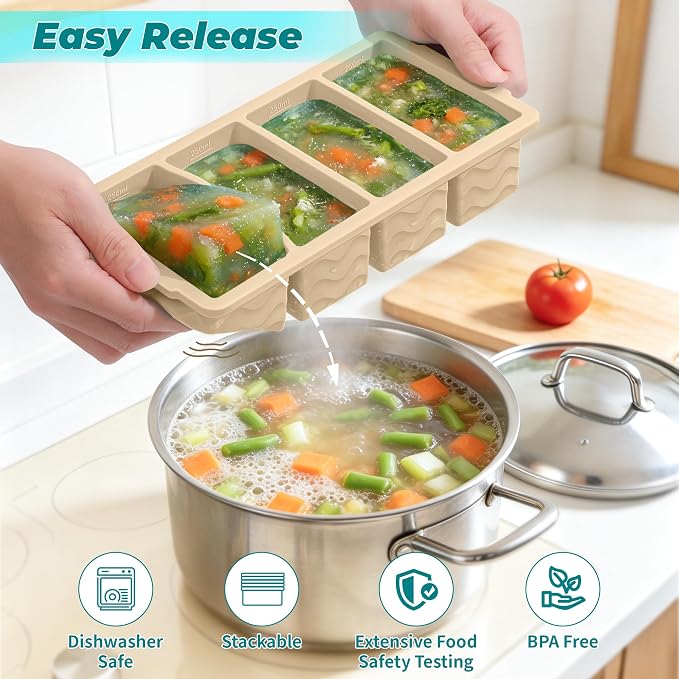 Silicone Freezer Molds for Food, 5-Pack with Steel Rim for Meal Prep | 100% Food-Grade Silicone, BPA-Free, Oven and Dishwasher Safe. Perfect for Freezing Lasagna, Casseroles, Soups & Sauces - Image 4
