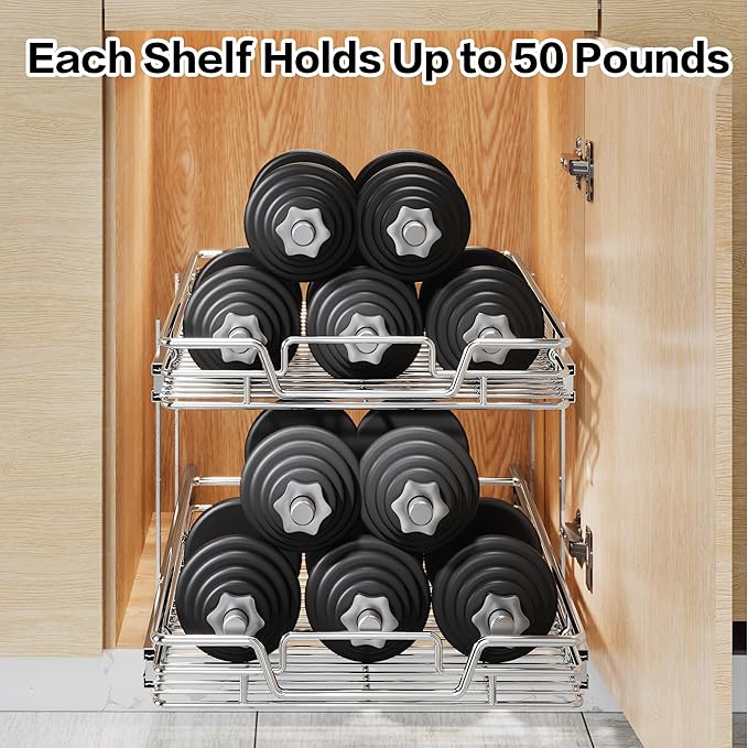 2-Tier Kitchen Cabinet Pull Out Shelf and Drawer Organizer Slide Out Pantry Storaqe Basket in Multiple Sizes (18" W x 21" D) - Image 6