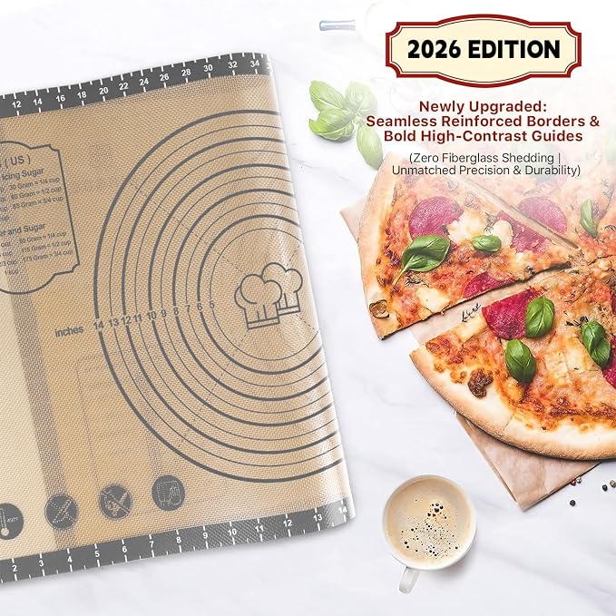 DANIA & DEAN 28"x20" Extra Thick Silicone Baking Mat for Pastry and Bread | Non-Slip & Non-Stick Mat with Measurements, for Pizza, Pie Crust, Dough Rolling & Sourdough, Reusable Counter Sheet - Image 2