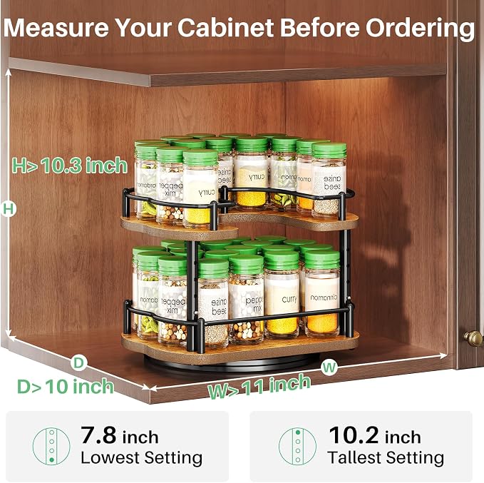 Spice Organization for Cabinet, Lazy Susan Spice Rack, 10 in, Black | Height Adjustable, Rotating Spice Organizer for Countertop, Fits Cabinets Wide＞ 11 in, Height ＞10.5 in - Image 2
