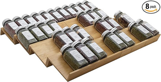 Bamboo Spice Rack Drawer Organizer - 8 Pieces Set- 10" Wide Per Piece - Combine Pieces Into 20" Wide Rack (10" or 20") by Angimio