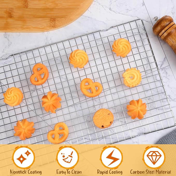 Harloon 12 Pack 16 x 9.8 Inches Nonstick Cooling Racks for Baking, Grid Wire Cookie Cooking Racks Oven Safe Carbon Steel Baking Rack Sheet Rack for Cookie Cake Grilling Drying Roasting (Silver) - Image 3