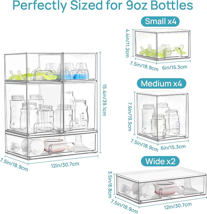 Vtopmart 10 Pack Baby Bottle Organizer Set, Stackable Storage Drawers Ideal for Kichen Countertop, Vanity, Bathroom, Cabinet, Pantry Organization - Image 2