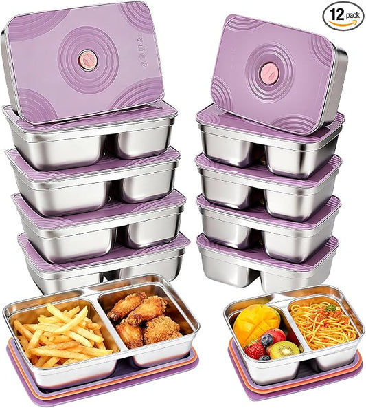 GIUOIDUO 12-Piece Stainless Steel Snack Containers Reusable, Grab and Go 2 Compartment Food Storage Containers with Leakproof Lids for Travel and Outdoor Camping School Lunch Prep Dishwasher Safe by GIUOIDUO