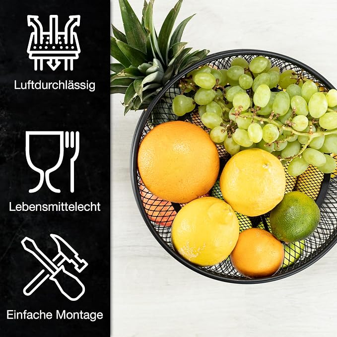 Tiered Black Metal Fruit Basket - Large Modern Fruit Bowl for Kitchen Counter - Multi-Tier Etagere for Fruit, Vegetables, Bread - Space-Saving Storage Tray 30.5/25 x 30cm - Image 4