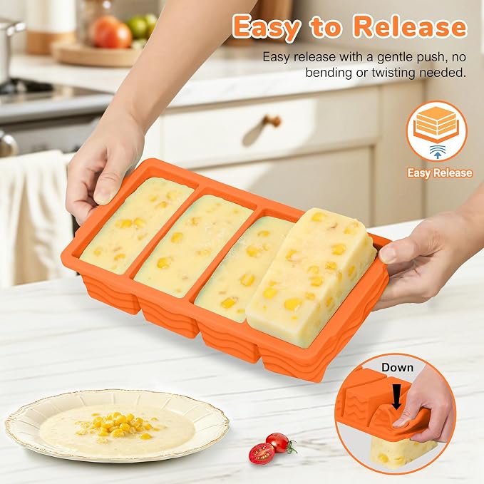 Silicone Freezer Trays with Lid (4-Pack), 1-Cup, 2-Cup, 1/2-Cup & 2-Tbsp Silicone Freezer Molds, Stackable Soup Freezer Meal Prep Containers,Ice Cube Tray for Making Sauce,Smoothies,Yogurt Bites - Image 5