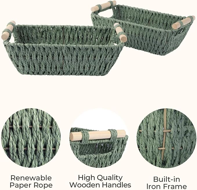 Storageworks Small Storage Basket, Woven Basket For Shelves, Bosana Green - Image 3