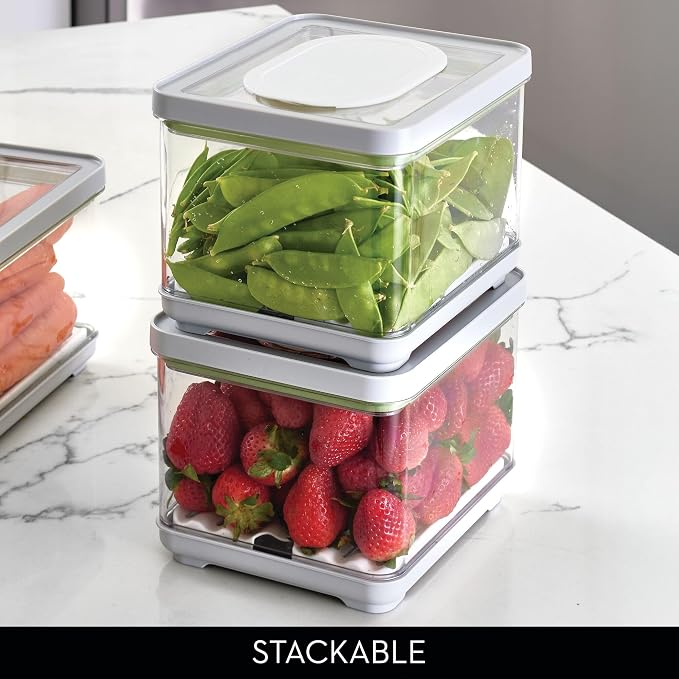 iDesign Small and Large Fridge Produce Bins with Removable Drainage Trays and Lids - Set of 3 - Gray - Image 5