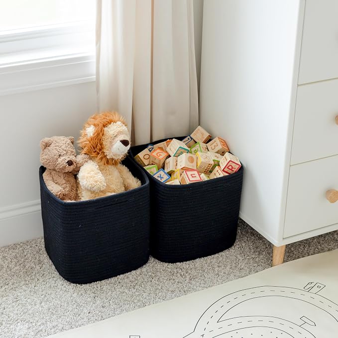 NaturalCozy Storage Cubes 11 Inch Cotton Rope Woven Baskets for Organizing, 3-Pack | Cube Storage Bin | Square Storage Baskets for Shelves Organizer, Classroom, Kids Toy Bins, Closet, Baby Nursery - Image 9