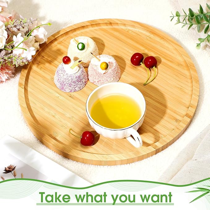 5 Pcs Round Charcuterie Board Bulk Bamboo Round Tray Fall Wooden Serving Platter Wood Serving Tray with Rim for Fruit Bread Salad Pizza Party Decor(11.8 Inch) - Image 3