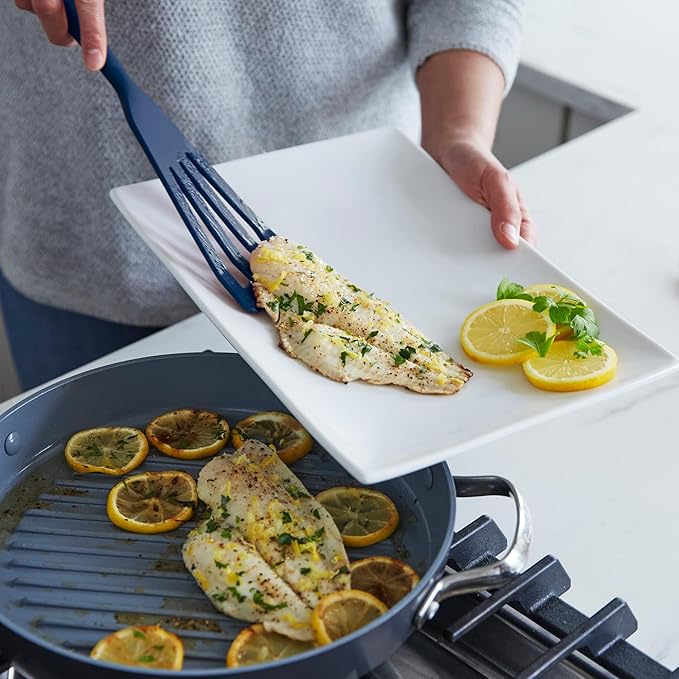 GreenPan Silicone 5 Piece Cooking Utensil Set, Slotted & Solid Spoon, Turner, Spatula, Whisk, Flexible Nonstick Kitchen Tools, Steel Core, Heat-Resistant Anti-Slip Handle BPA-Free Dishwasher Safe Blue - Image 3