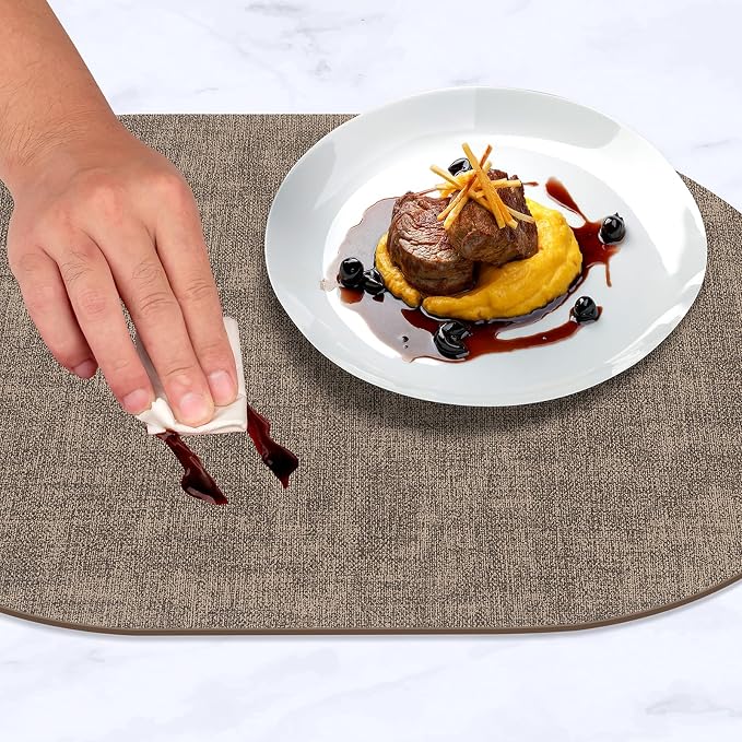 Placemats Set of 4 - Washable Heat Resistant Table Placemats - Wipeable Faux Leather Oval Place Mats, Waterproof Table Mats for Dining Table, Dark Brown - Image 7