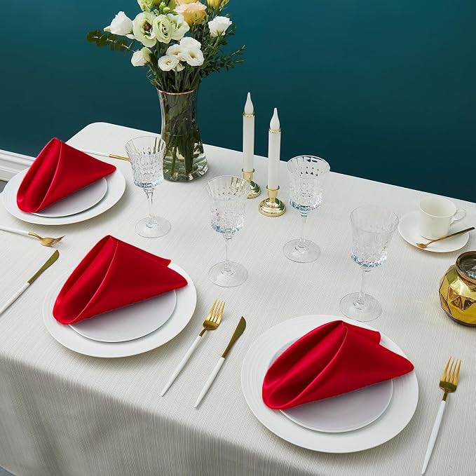 MDS® Pack of 150 Satin Napkins 12 x 12 Inch, Soft Silky Reusable Cloth Dinner Table Napkins for Wedding Décor, Reception, Birthday, Parties, Banquets, Catering, Restaurants & Hotel - Apple Red - Image 2