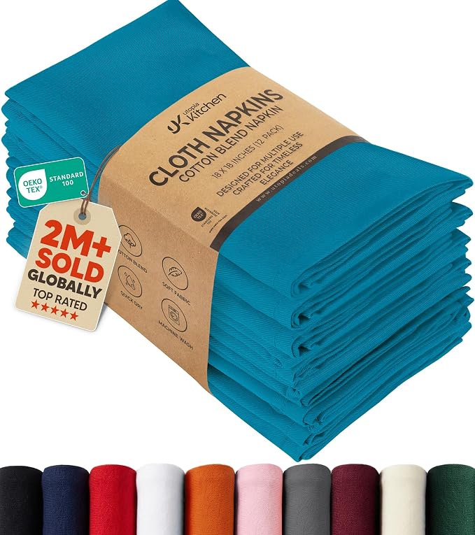 Utopia Kitchen Cotton Blend Teal Cloth Napkins [12 Pack, 18x18 Inch] | Absorbent Washable and Reusable for Dinner, Restaurant, Lunch, Wedding and Hotel by UTOPIAKITCHEN