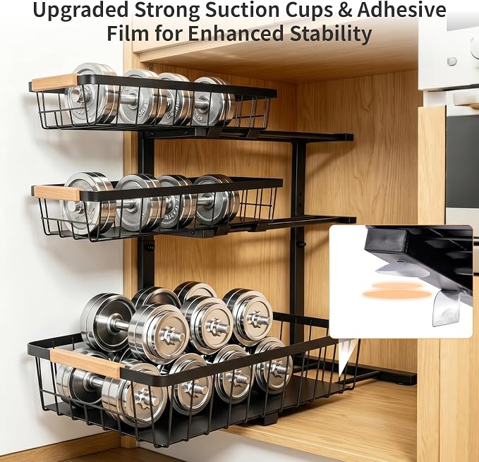 3 Tier Grid Pull Out Under Sink Organizer Black 1 Pack | Heavy duty grid pull out organizer with reinforced structure for storing cleaning supplies under sink and cabinet spaces - Image 6