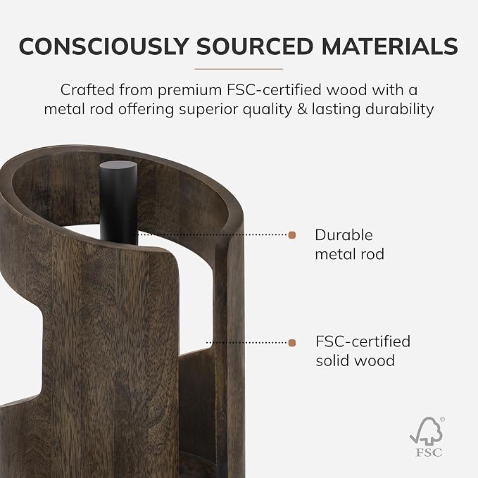 Anji Mountain Wooden Paper Towel Holder with Metal Holder, Holder Stand for Kitchen Roll Organizer & Kitchen Dining Table Home Décor, Countertop Fits Jumbo & Mega Rolls - Chocolate/Black, Arc Hold - Image 3