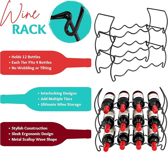 Sorbus 6-Tier Stackable Wine Rack - Classic Style Wine Racks for Bottles - Perfect for Bar, Wine Cellar, Basement, Cabinet, Pantry, etc - Hold 24 Bottles, Metal (Black) - Image 4