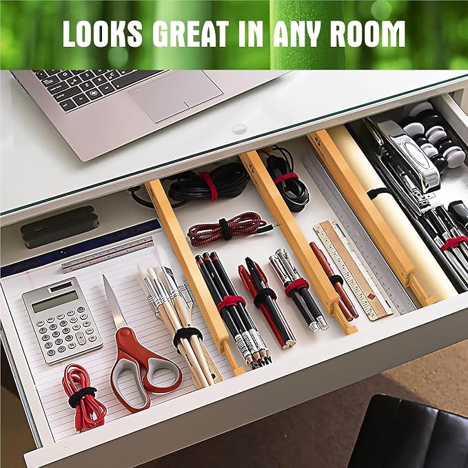 Bamboo Drawer Dividers Organizers 16pcs, Expandable Drawer Separators Splitter, 17-22 inches Long Adjustable Spring-loaded Organizer for Large Utensil, Clothes, Tools Drawers (8+8) - Image 8