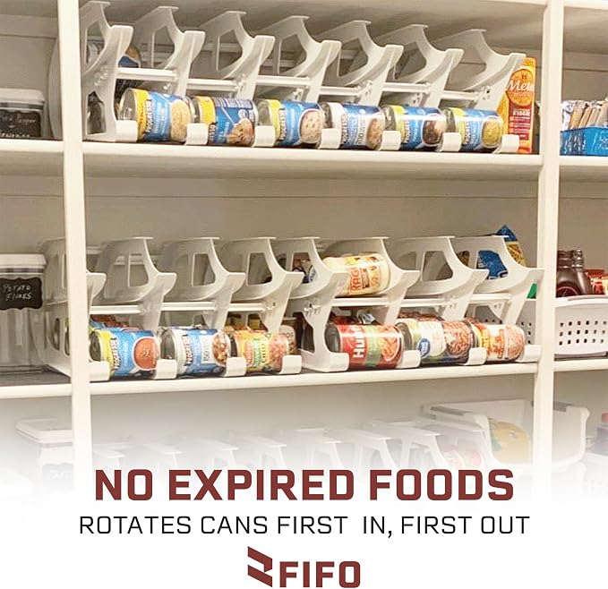 FIFO Countertop Mini Can Tracker Holds 30 Standard 10-24 Oz Can Sizes, White| Stackable & Adjustable Can Organizer for Pantry, USA Made, White - Image 4