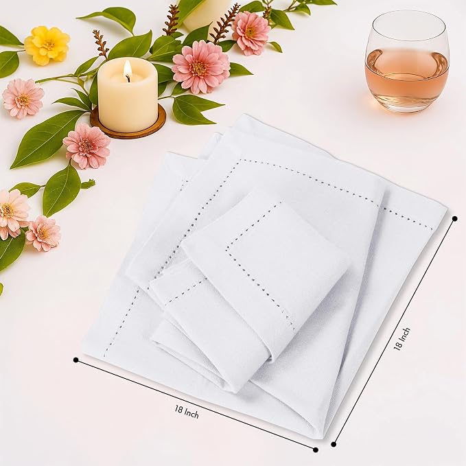 Ruvanti Cloth Napkins Set of 12, 100% Cotton High GSM 18x18 Inches, Hem Stitched Corners, Soft, Washable, Highly Durable & Absorbent, Perfect for Parties, Christmas, Thanksgiving Dinners – White - Image 7