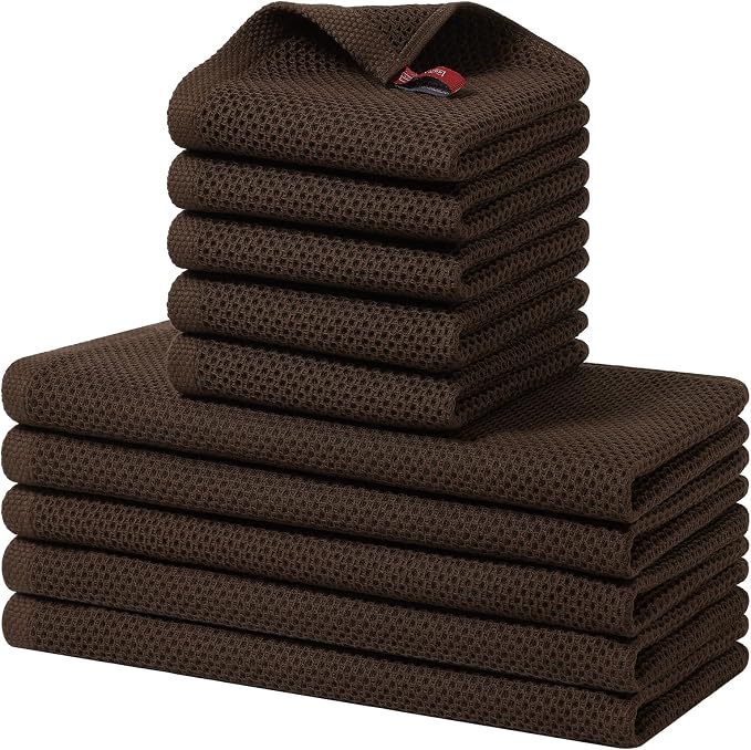 Homaxy 10 Pack 100% Cotton Kitchen Towels and Dishcloths Set, Dark Brown | 12 x 12 Inches and 13 x 28 Inches Kitchen Towels Set, Ultra Soft Absorbent Dish Cloths for Washing Dishes by Homaxy