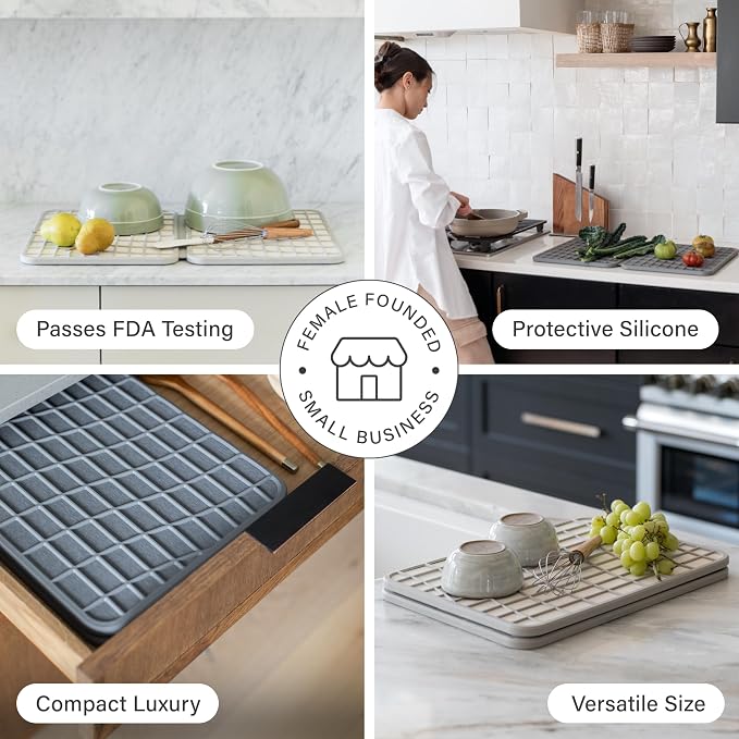 Dorai Home Dish Pad - Collapsable Stone Dish Drying Mat with Diatomaceous Earth for Quick Drying - Ultra Absorbent - Encased in Silicone - Eco-Friendly, Foldable - Large 24.6" x 16.5", Ash - Image 7