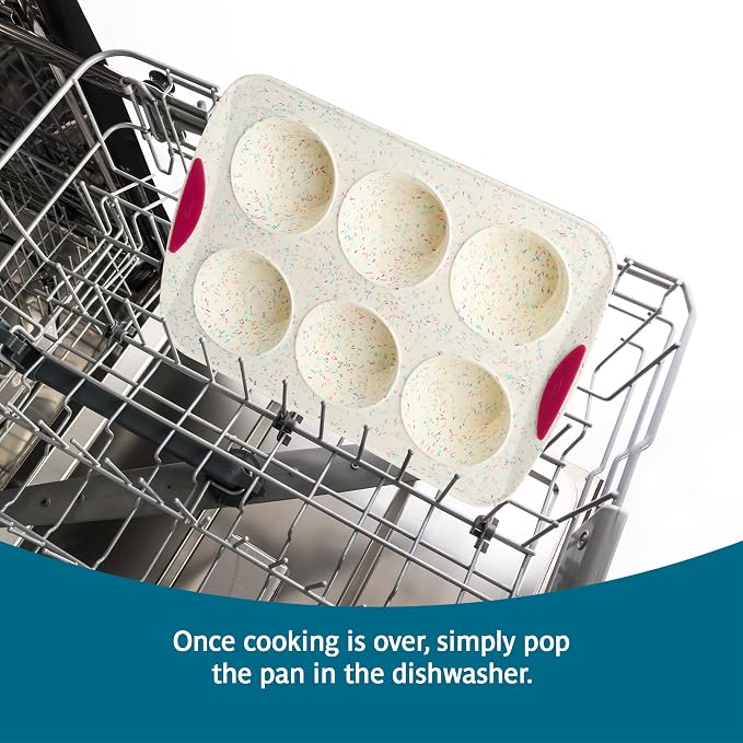 Trudeau Structure White Confetti 6-Cup Jumbo Muffin Pan – Premium Steel-Reinforced Silicone Bakeware, Nonstick BPA-Free Cupcake & Muffin Mold – Oven, Freezer & Dishwasher Safe - Image 4