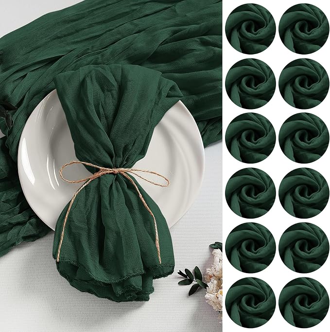 LZY 120 Pack Gauze Cheesecloth Napkins 20x20 Inch Dinner Cloth Napkins, Soft Boho Table Napkins Rustic Wrinkled Cheese Cloth Napkins Bulk for Wedding Party Baby Shower Event Decor (Emerald Green) by Lightupyourparty
