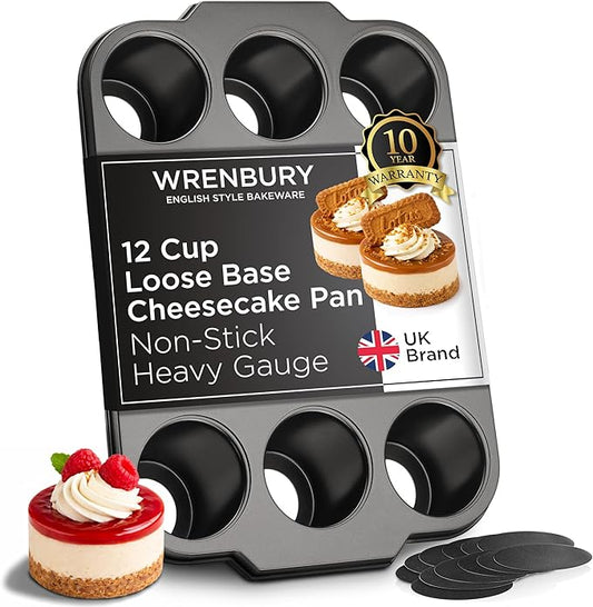 Wrenbury Pro Mini Cheesecake Pan - Nonstick Carbon Steel, Removable Bottom, 12 Cup, 3-Inch, Easy Clean, PFOA-Free by Wrenbury