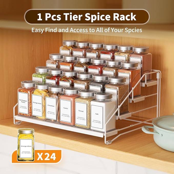 BOIVSHI Tiered Spice Rack, Spice Shelf Organizer for Cabinet, Metal White | 4 Tier Spice Rack for Countertop, Depth Adjustable Spice Organizer, No-screw Assembly, Space-saving for Cabinet, 1 Pack - Image 6