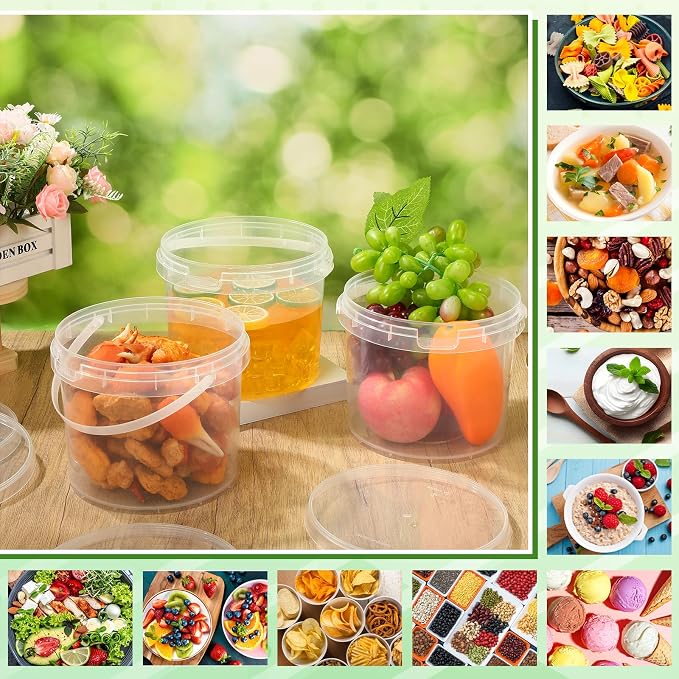 Funnymoom 24 Pack 101 oz/3L Clear Deli Buckets with Lids Plastic Ice Cream Bucket with Handle Safe Food Storage Round Tub Pails Containers Freezer & Microwave for Fruit Snack Take out - Image 5