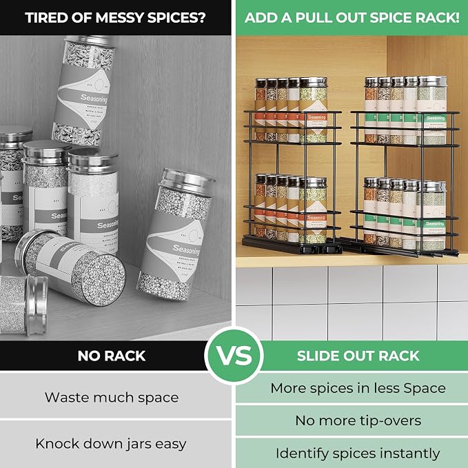 Mystozer Pull Out Spice Rack Organizer for Cabinet, Slide Out Spice Racks, Easy to Install Spice Cabinet Organizers, 5.2" Wx10.43 Dx8.26 H, 2 Packs 2 Tiers(Black) - Image 4